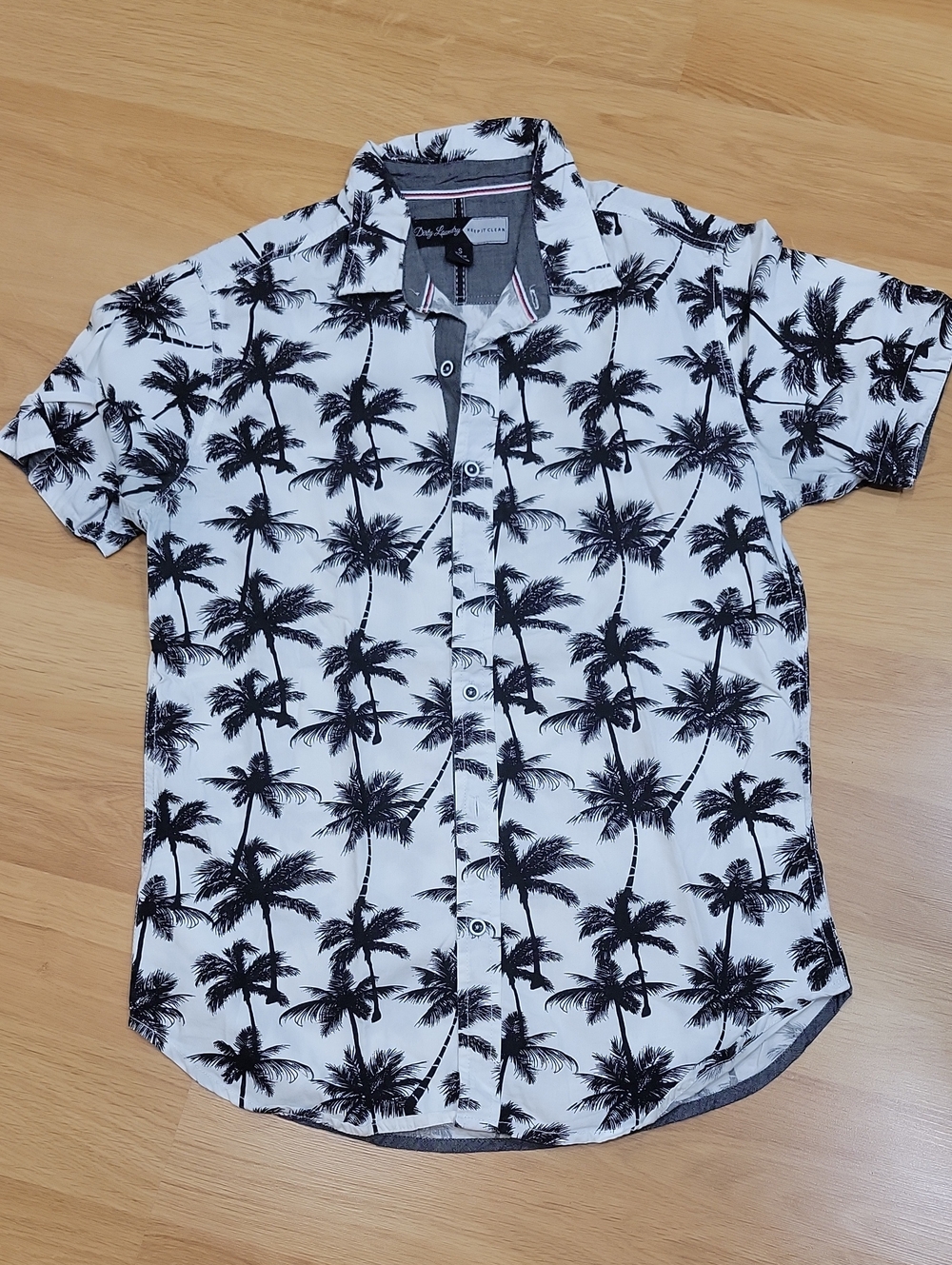 Dirty Laundry Black & White Palm Print Short Sleeve Button-Up Shirt